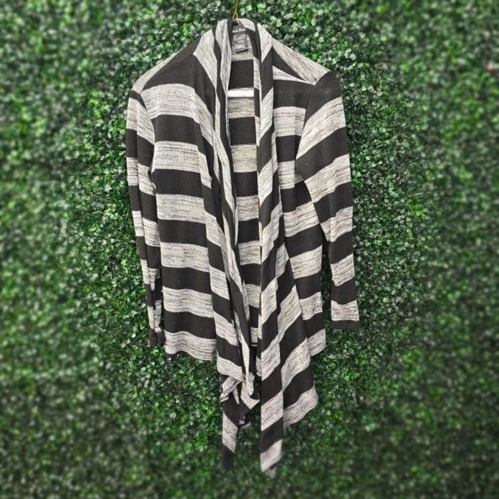 Made in Heaven - Grey/Black Stripe Open Front Cardigan Sweater - size small